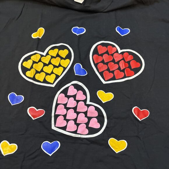 Vintage 90s Valentines Heart Black T-Shirt OS NWT Dead stock NOS - Picture 4 of 7